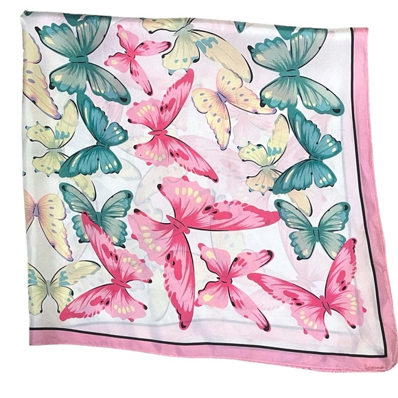 100% Silk Butterfly Scarf Casual Corner Approximately 34” x 34” Square - Picture 11 of 12